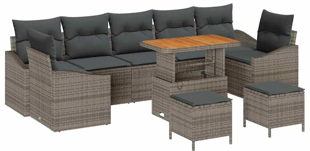 Conjunto de Sofá de Jardim vidaXL com Almofadas Cinzento Rattan Poliés