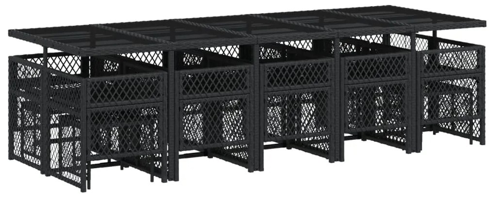 15 pcs conjunto de jantar p/jardim com almofadões vime PE preto