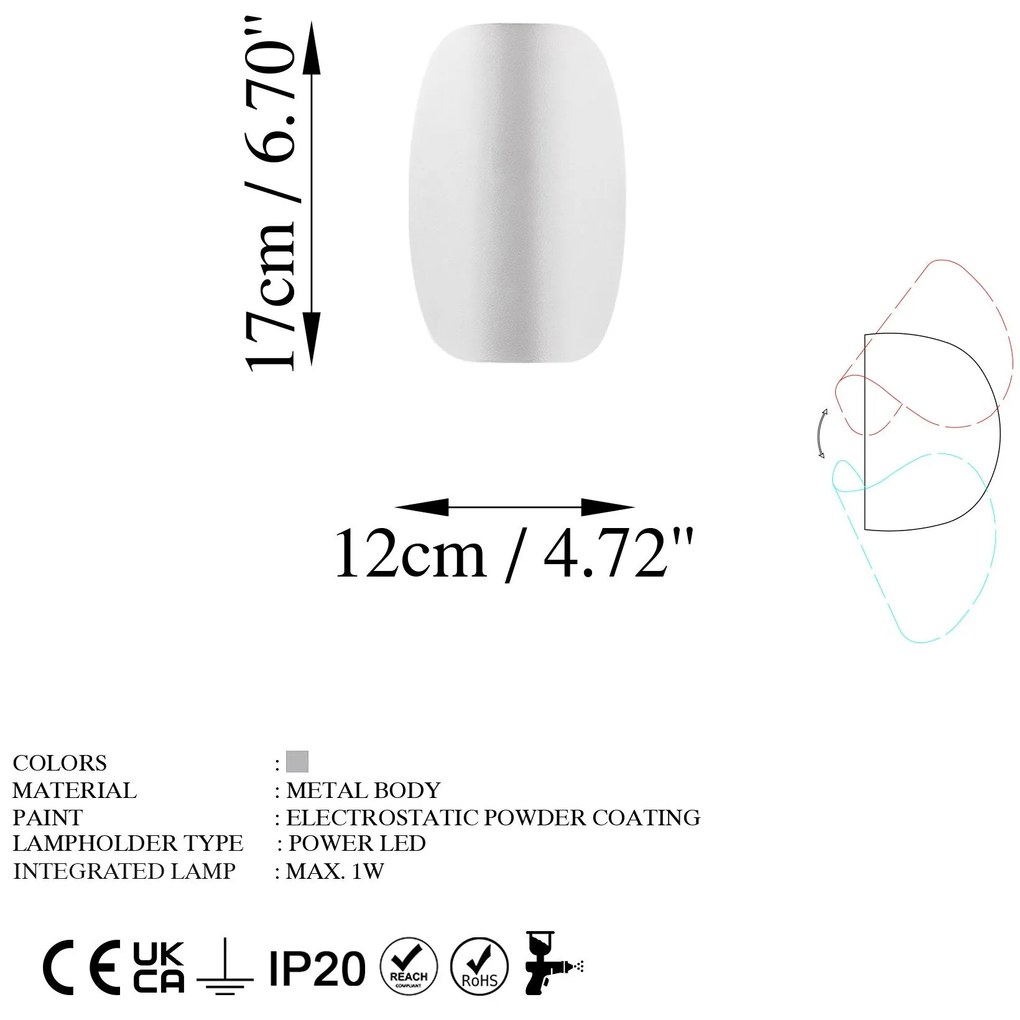 Candeeiro de Parede Heybe - Cromado - 17cm Largura x 12cm Altura x 13c