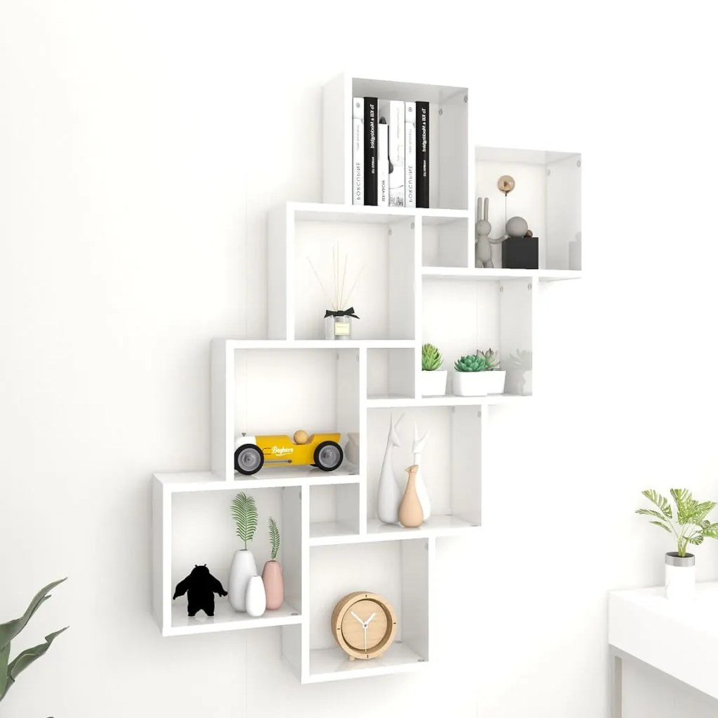 807184 vidaXL Estante de parede cúbica 90x15x119 cm contrap. branco brilhante