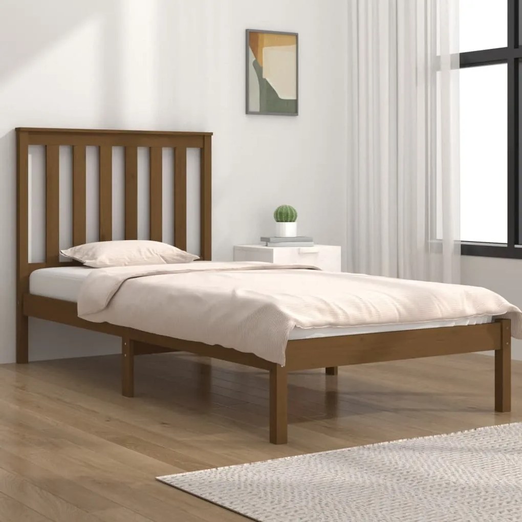 vidaXL Estrutura de cama 100x200 cm pinho maciço castanho mel