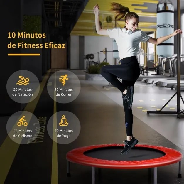 Trampolim de Fitness Interior φ101cm Mini Trampolim com Pega Ajustável em Altura Dobrável para Crianças Carga 150 kg Vermelho