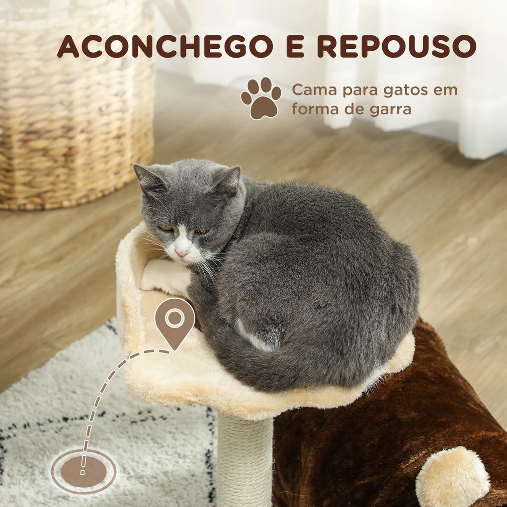 Arranhador para Gatos com Túnel Cama Plataforma Bola Suspensa e Poste de Juta 45x40x47 cm Castanho escuro