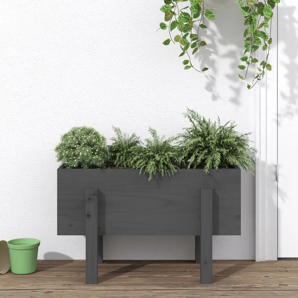 Vaso/floreira de jardim 62x30x38 cm pinho maciço cinzento