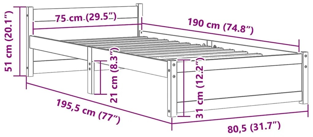 Estrutura cama pequena solteiro 75x190 cm madeira maciça preto
