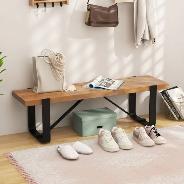 Banco de entrada 152,5 cm Estrutura metálica Rústica Sapateira de madeira Rústica Carga 300 kg Natural