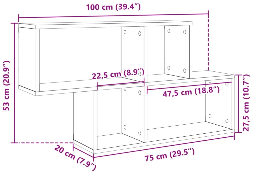 Estante parede 100x20x53 cm derivados madeira cinzento sonoma