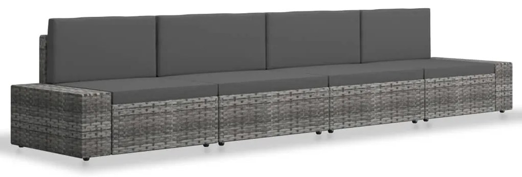 4 pcs conjunto lounge de jardim vime PE cinzento