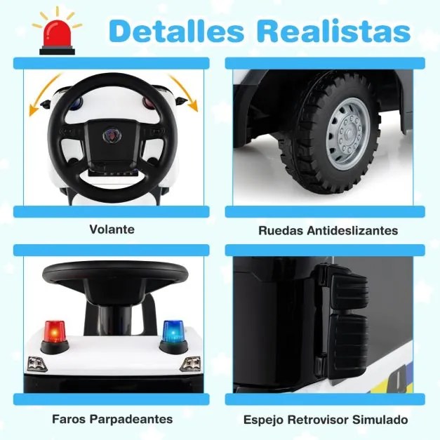 Andarilho Carro de bombeiros 59 x 28 x 43 cm com volante Luzes Sirenes Buzina e música para pisar Branco