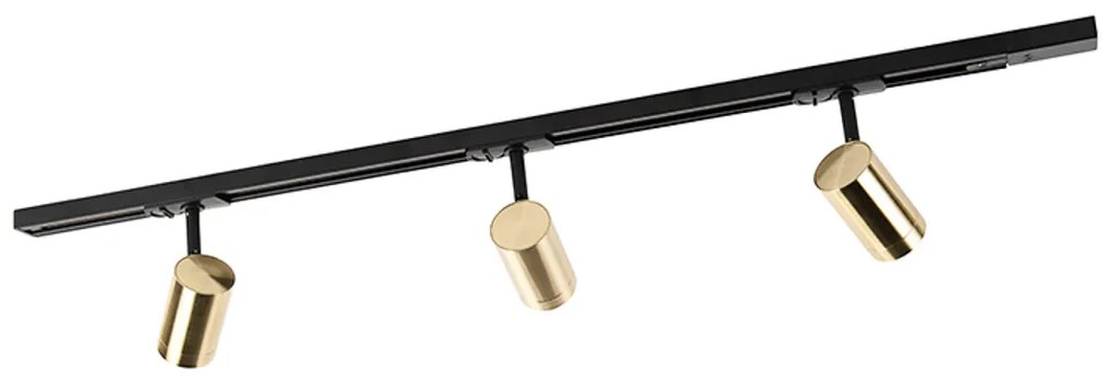 Sistema de trilhos com 3 focos monofásicos preto com dourado - Jeana Moderno