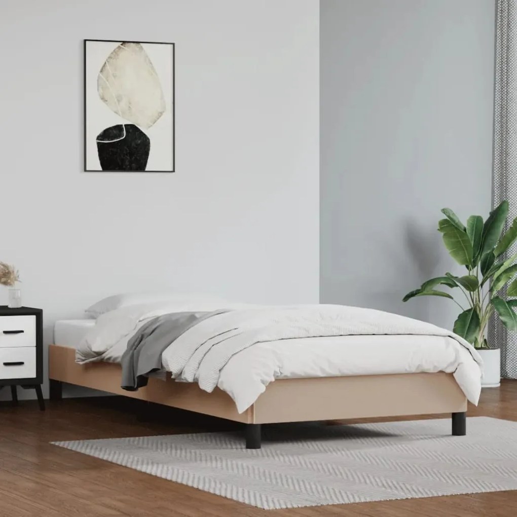 vidaXL Estrutura de cama 100x200 cm couro artificial cappuccino