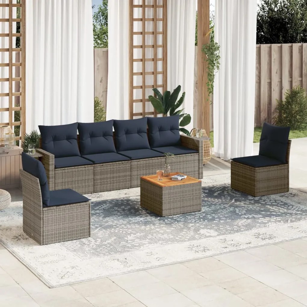 vidaXL 7 pcs conjunto sofás p/ jardim c/ almofadões vime PE cinzento