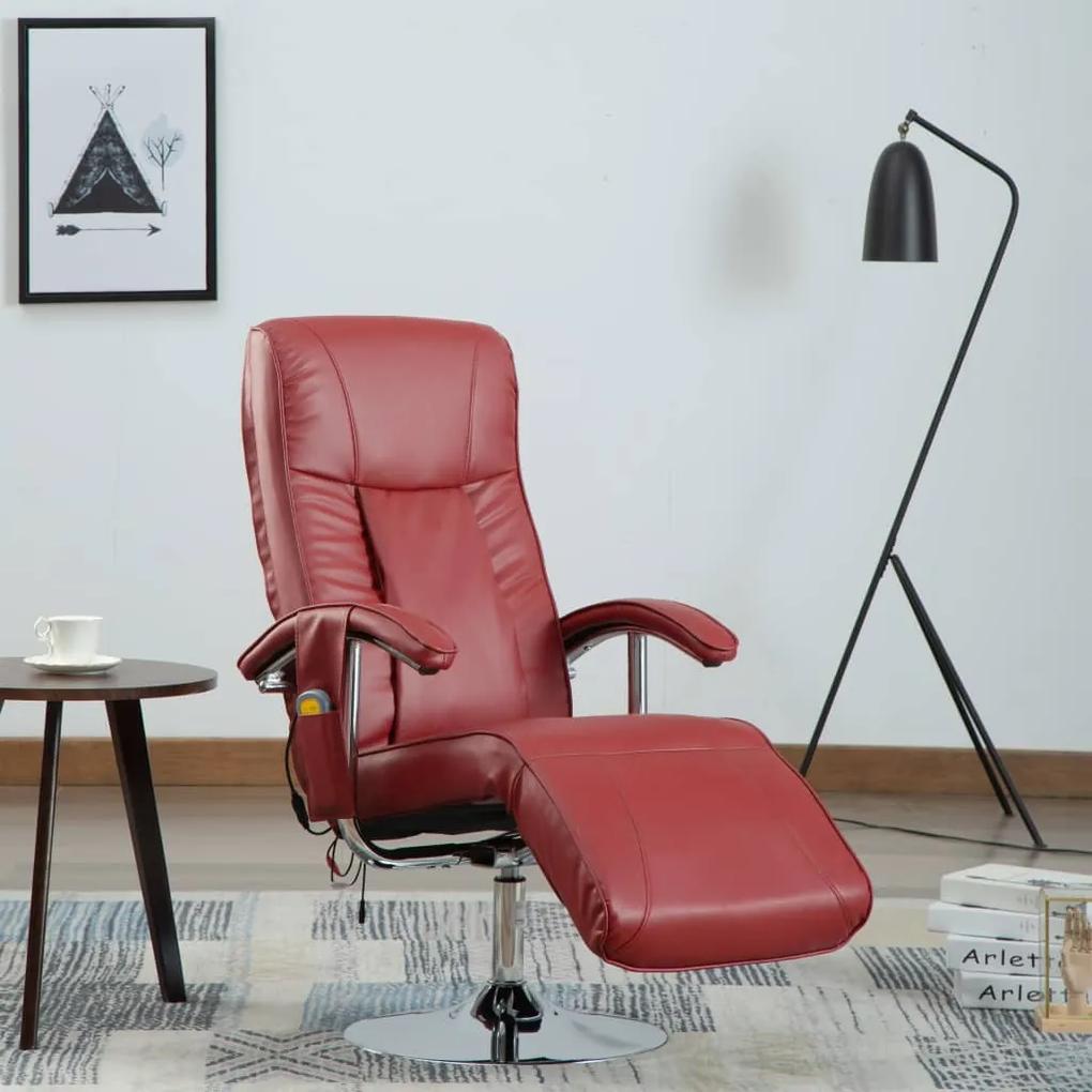 248595 vidaXL Cadeira de massagens couro artificial vermelho tinto