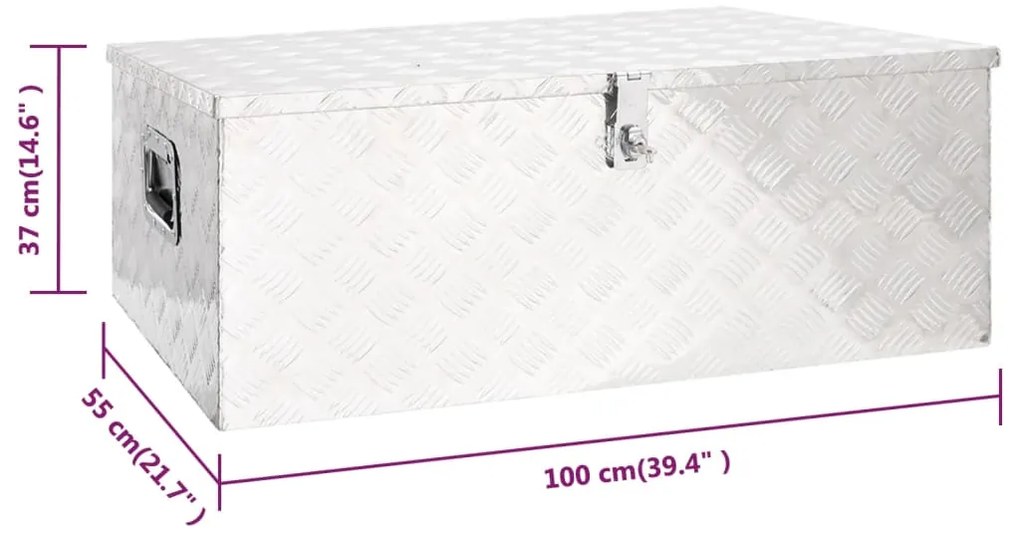 Caixa de arrumação 100x55x37 cm alumínio prateado