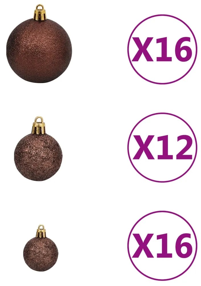 Conjunto bolas de natal 100 pcs 3/4/6cm castanho/bronze/dourado