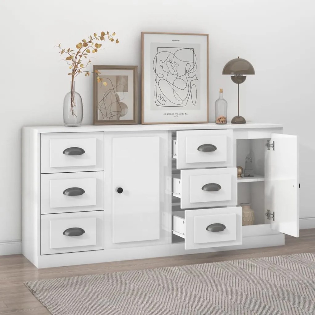 Aparadores 2 pcs derivados de madeira branco brilhante