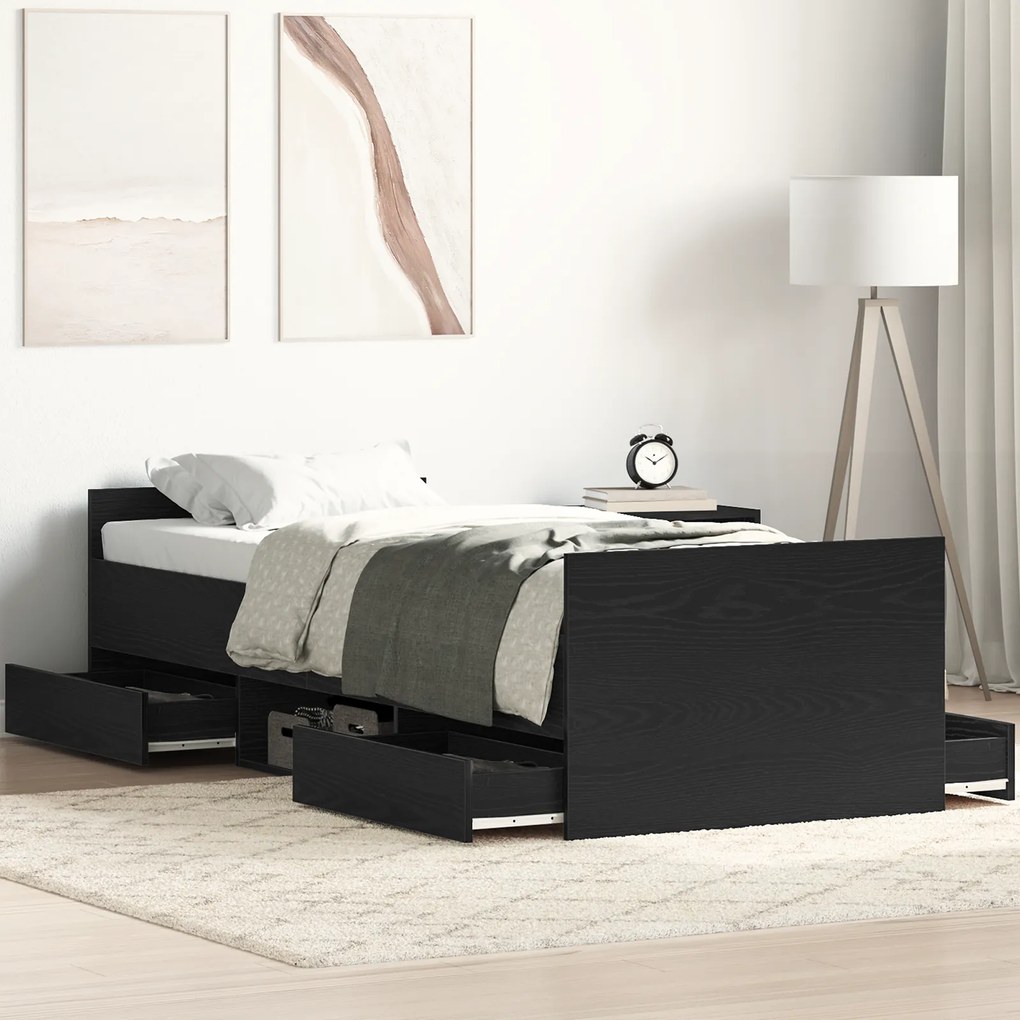 Estrutura de Cama vidaXL sem Colchão Preto Carvalho 75x190 cm Madeira de Engenharia