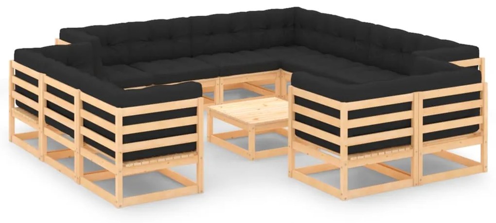 13 pcs conj. lounge jardim c/ almofadões antracite pinho maciço