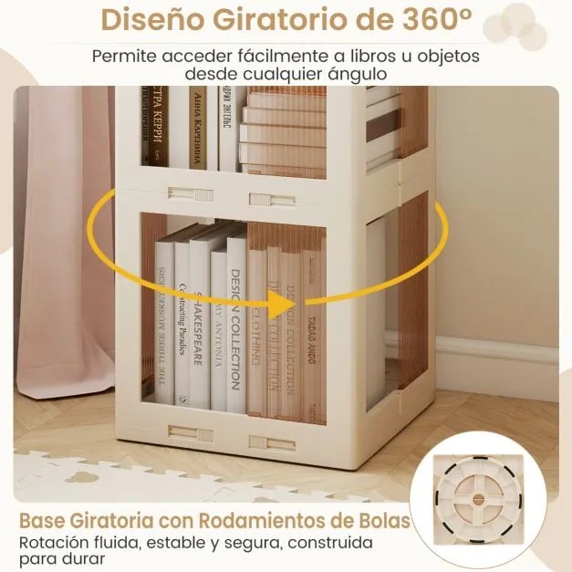 Estante com base giratória giratória 360° com 5 níveis 36,5 x 36 x 174 cm em Plástico dobrável com prateleiras Branco