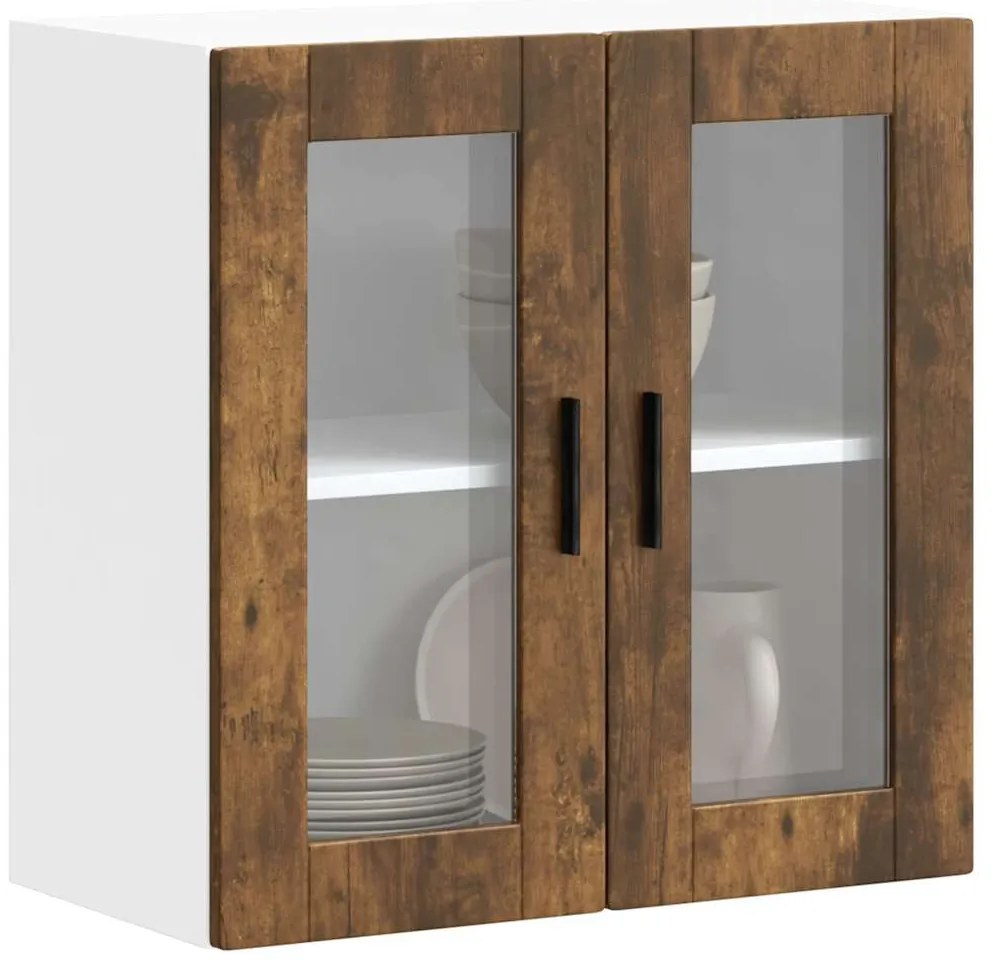 vidaXL Armário de parede de cozinha porta vidro Porto carvalho fumado