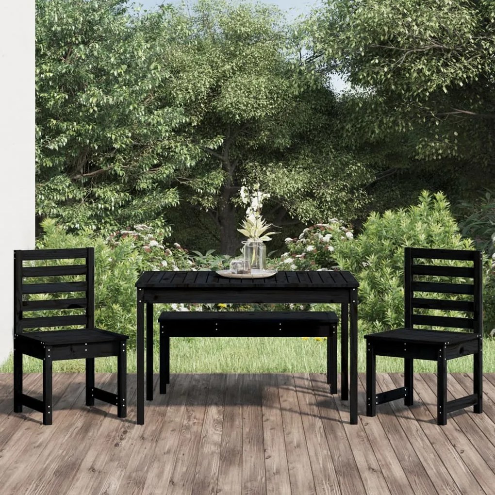 vidaXL 4 pcs conj. jantar p/ jardim madeira de pinho maciça preto