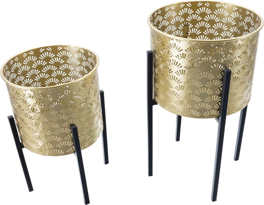 CONJUNTO DE 2 PEÇAS DE SUPORTE PARA VASOS GLISSY DOURADO Ø 21X38-19X28 CM (PLANTAS NÃO INCLUIDAS)