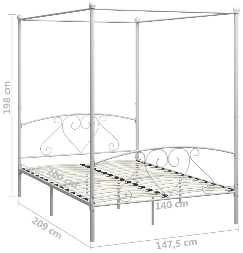Estrutura de cama com dossel metal branco 140x200 cm