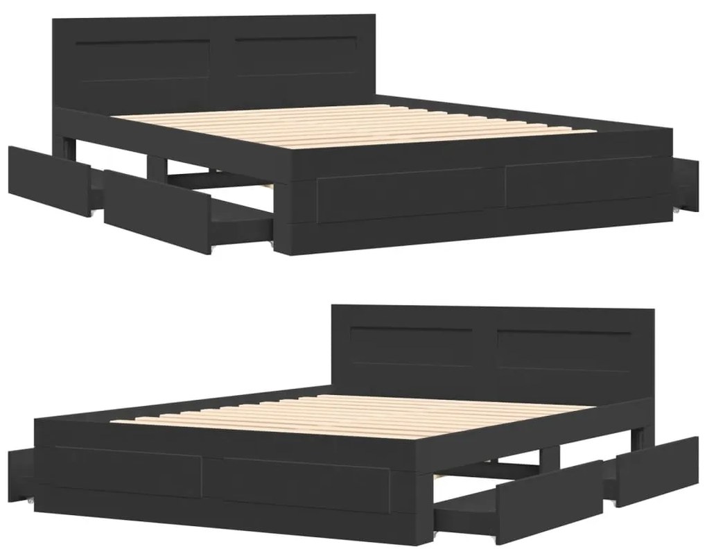 Estrutura cama c/ cabeceira sem colchão 160x200 cm preto