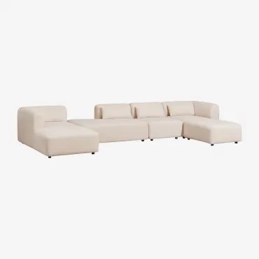 Sofá Modular Chaise Longue Esquerdo De 4 Peças Com Divã E Puff Fogler Tecido Pele De Borrego Bege Creme - Sklum