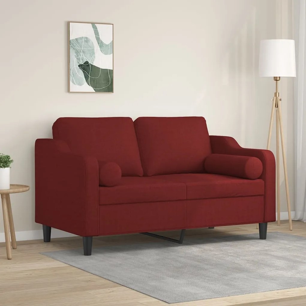 3153021 vidaXL Sofá 2 lug. c/ almofadas/almofadões 120cm tecido vermelho tinto