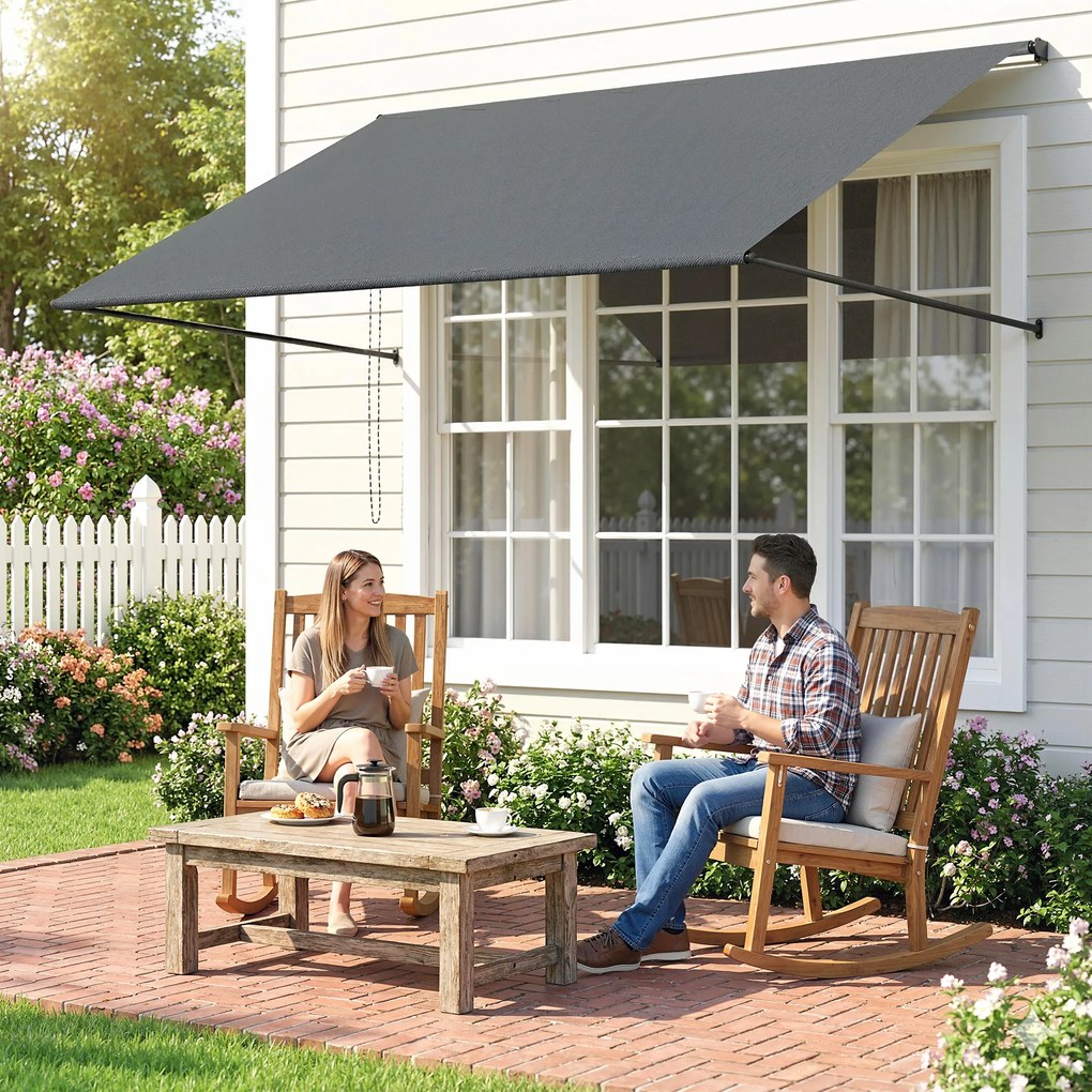Toldo manual retrátil com inclinação ajustável, 195 x 120 cm, proteção UV, alumínio e poliéster cinzento escuro