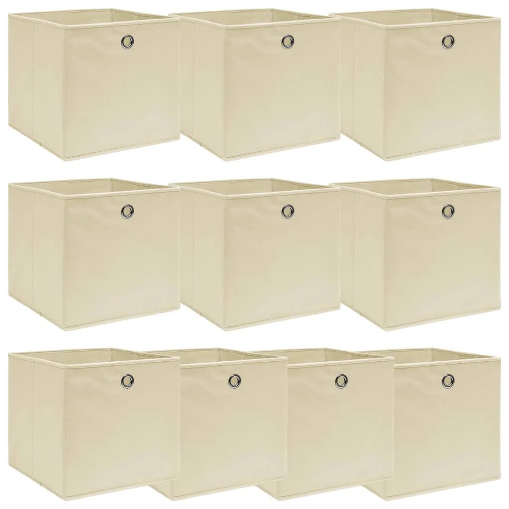 288359 vidaXL Caixas de arrumação 10 pcs 32x32x32 cm tecido creme
