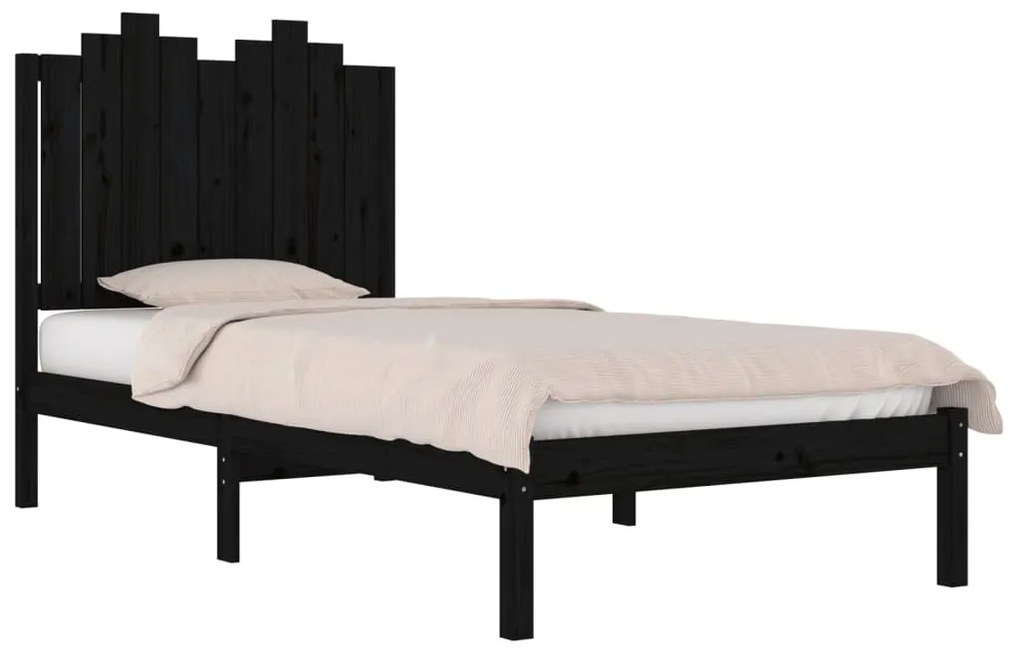 Estrutura de cama 100x200 cm pinho maciço preto