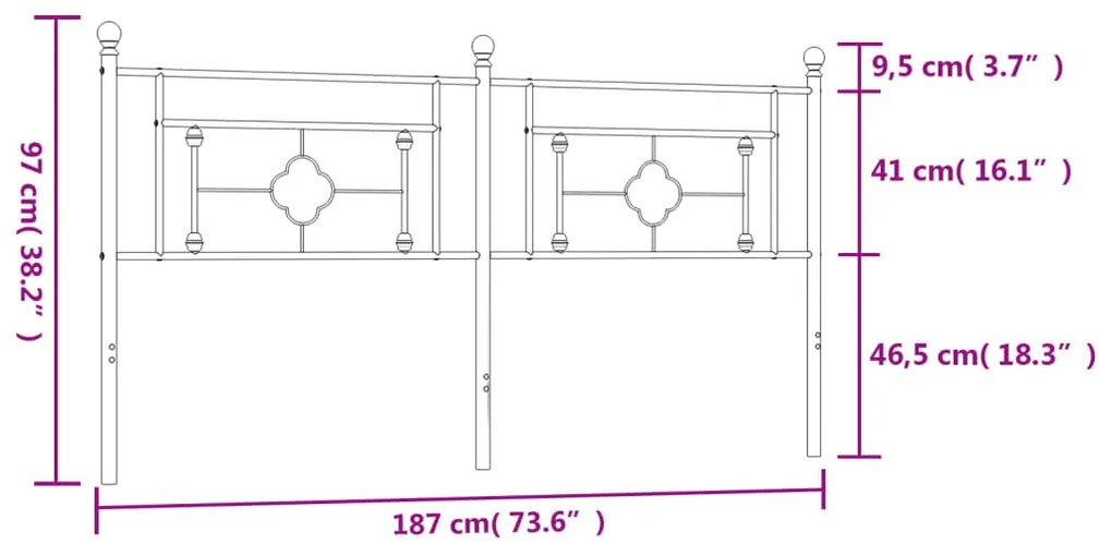 Cabeceira de cama 180 cm metal preto