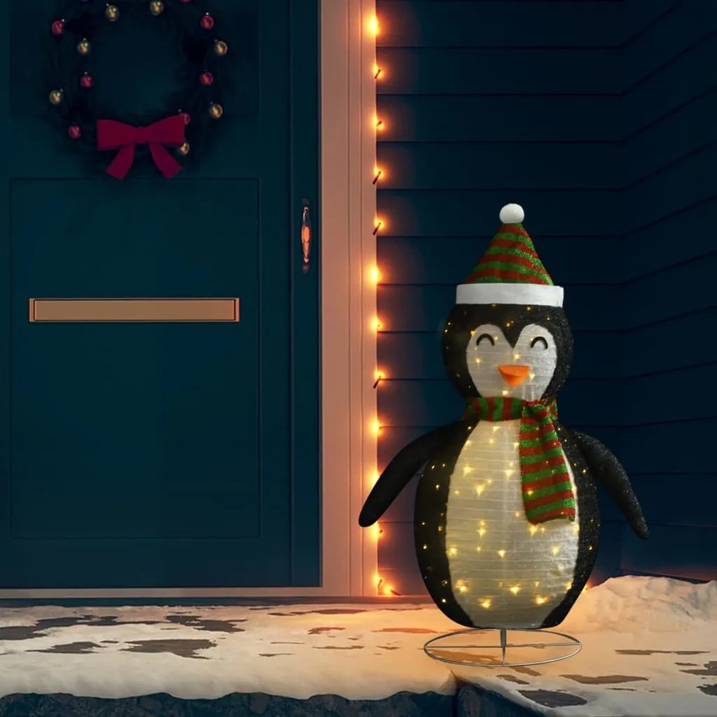 Pinguim de Natal decorativo com luzes LED tecido de luxo 120 cm