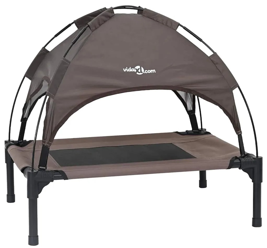 Cama Elevada para Cão com Cobertura Removível Castanha S Aço
