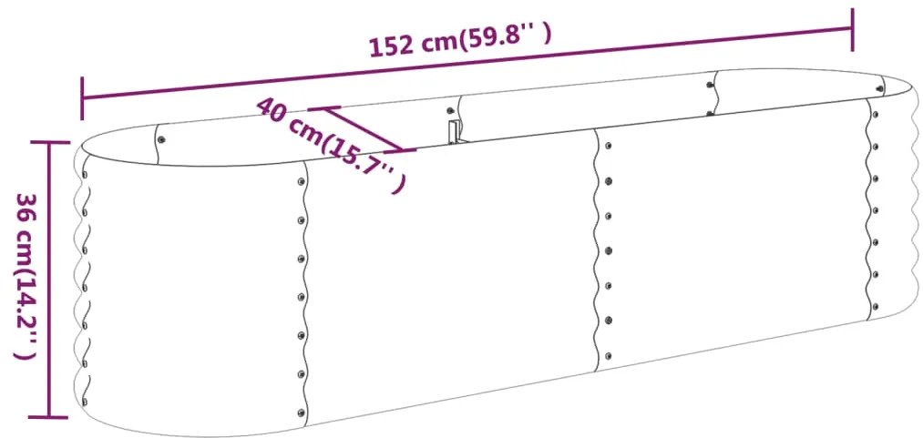 Canteiro elevado jardim 152x40x36cm aço revestido a pó castanho