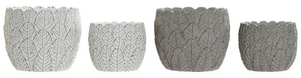 Conjunto de Vasos DKD Home Decor Cinzento Cimento Branco Folha de planta (2 Unidades) (18 x 18 x 15 cm)