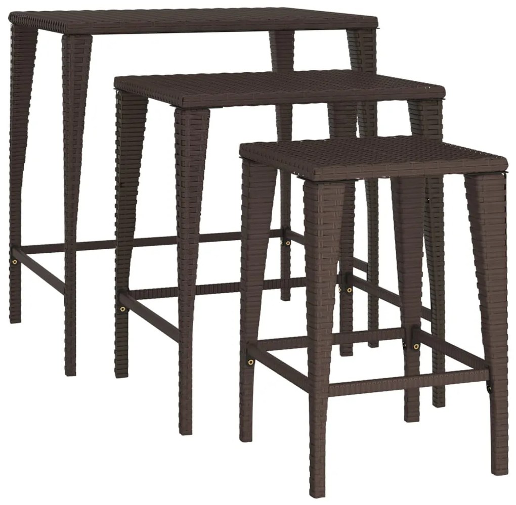 Mesas de encastrar 3 pcs vime PE castanho