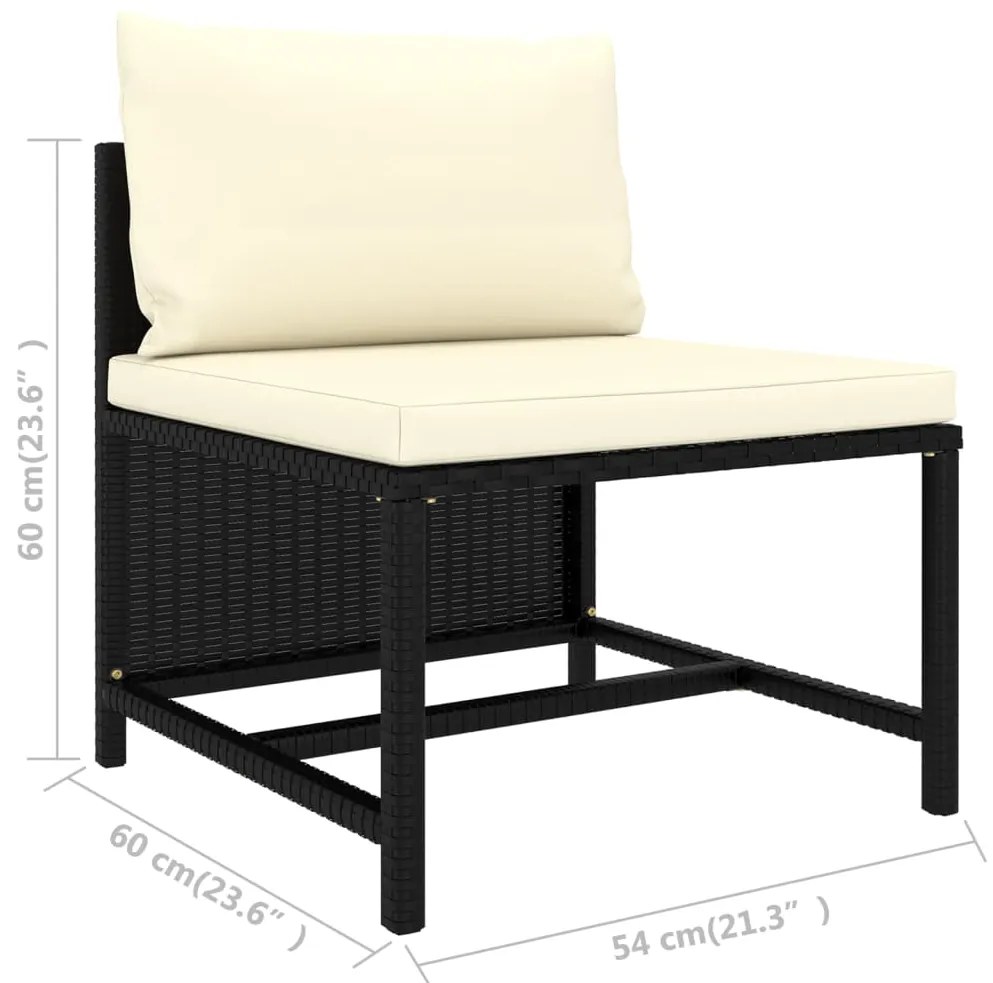 4 pcs conjunto sofás de jardim com almofadões vime PE preto