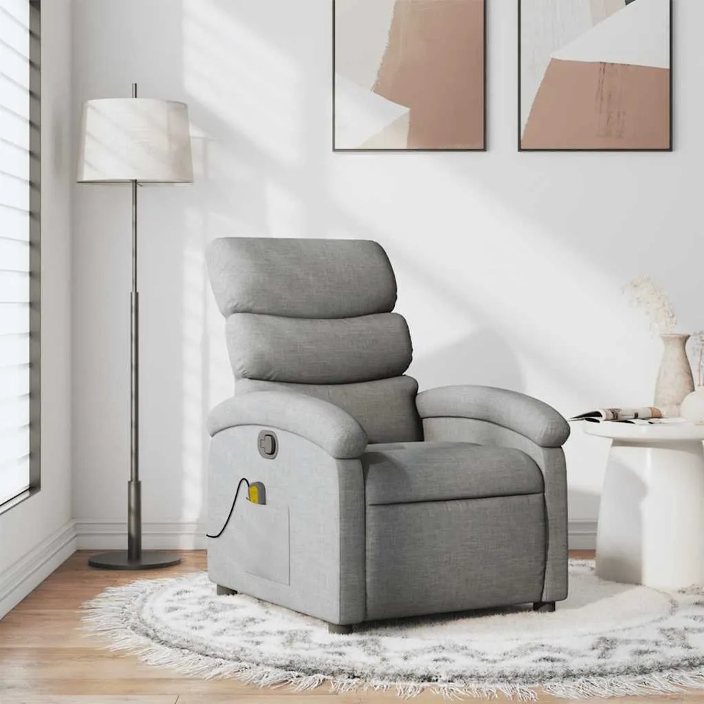 Poltrona de massagens reclinável tecido cinzento-claro