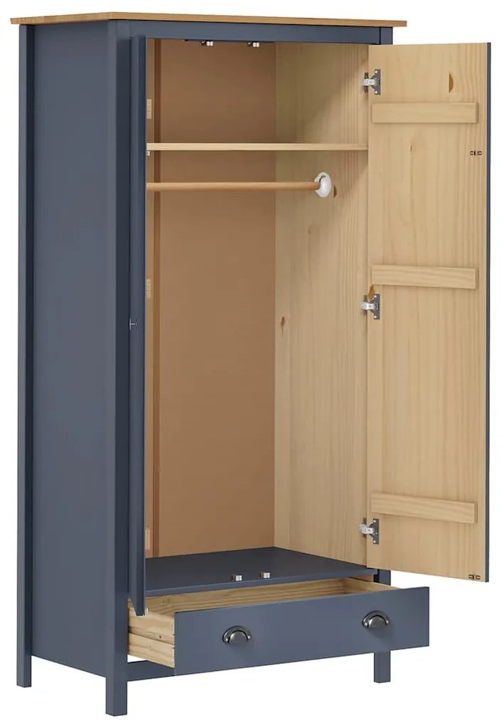 Roupeiro 2 portas Hill 89x50x170 cm pinho maciço cinzento