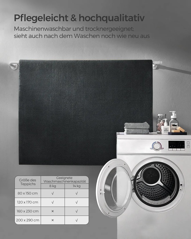 Tapete para sala de estar antiderrapante 160 x 230 cm cinza antracite