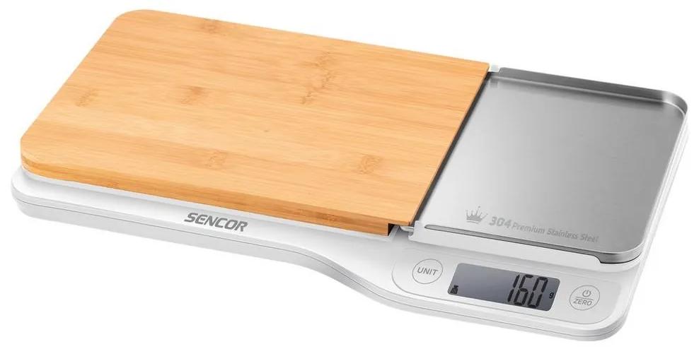 Sencor - Balança de cozinha eletrónica com tábua de corte de bambu 2xAAA branco