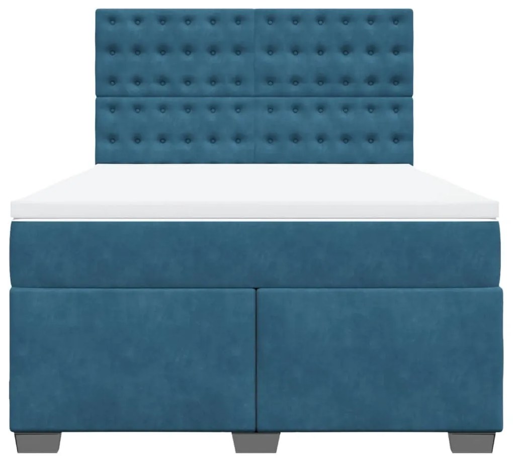 Cama boxspring com colchão 140x190 cm veludo azul