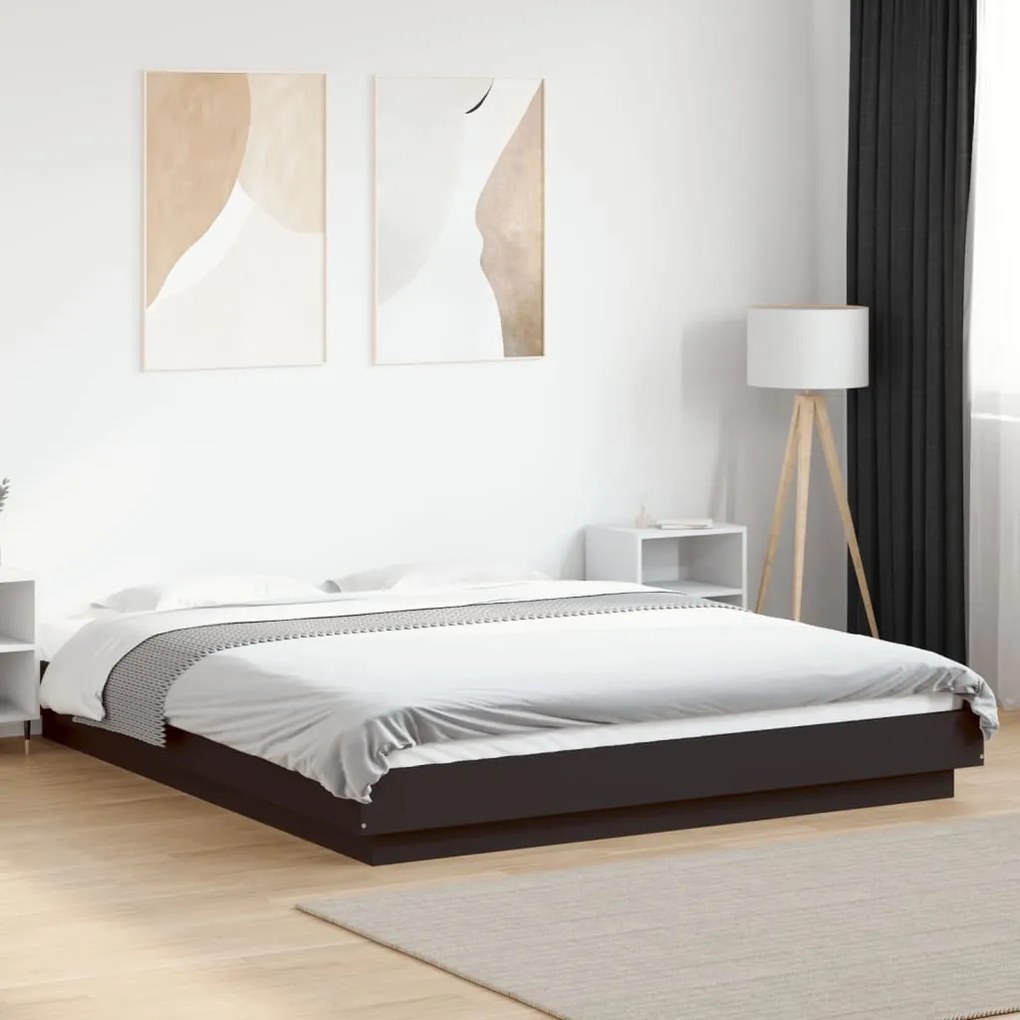 vidaXL Estrutura cama c/ luzes LED 160x200 cm derivados madeira preto