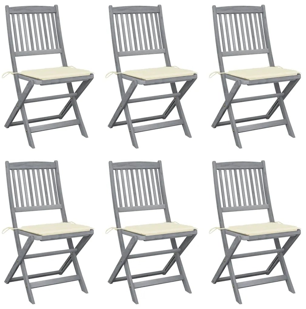 Cadeiras exterior dobráveis c/ almofadões 6 pcs acácia maciça