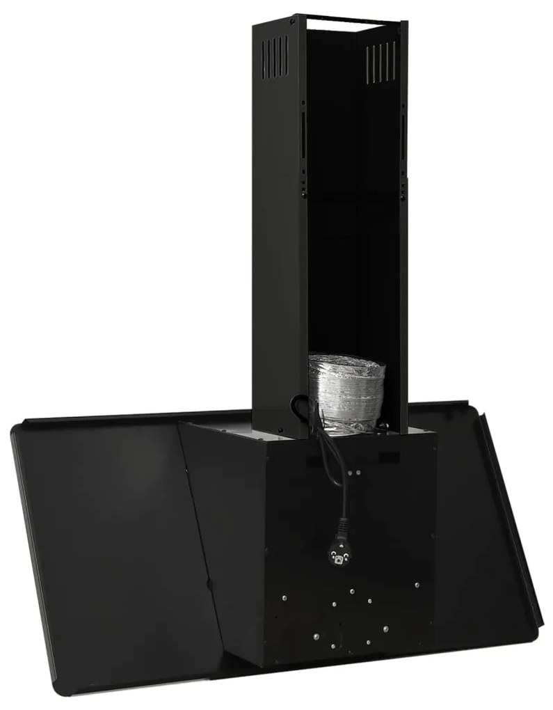 Exaustor de parede 90 cm aço inoxidável e vidro temperado preto