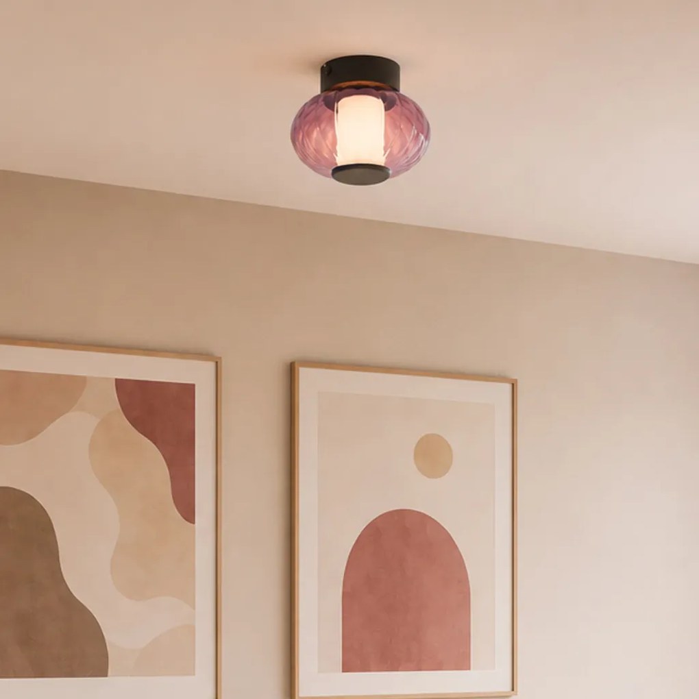 Plafon de Design Preto 18cm com Vidro Roxo Incl. LED Regulável em 3 Passos - Margherite