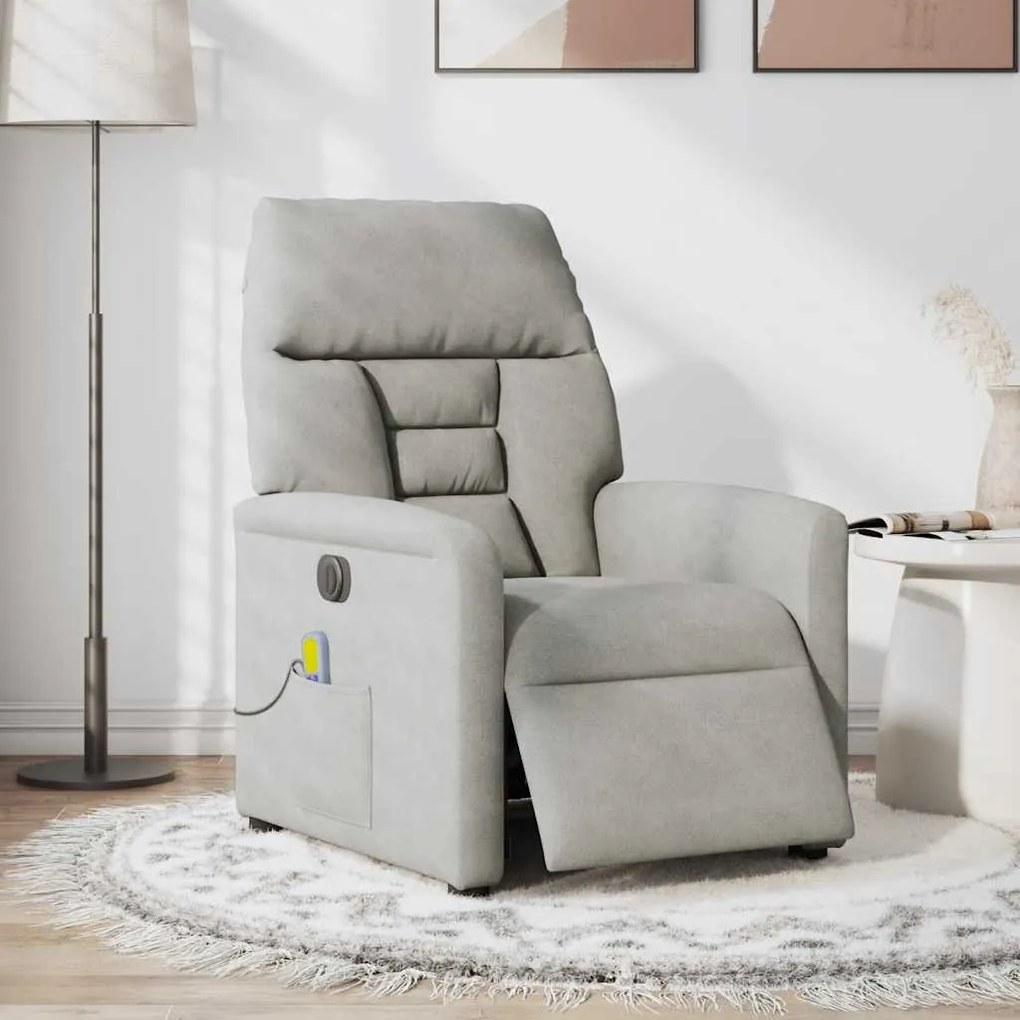 Poltrona massagens reclinável elétrica microfibra cinza-claro